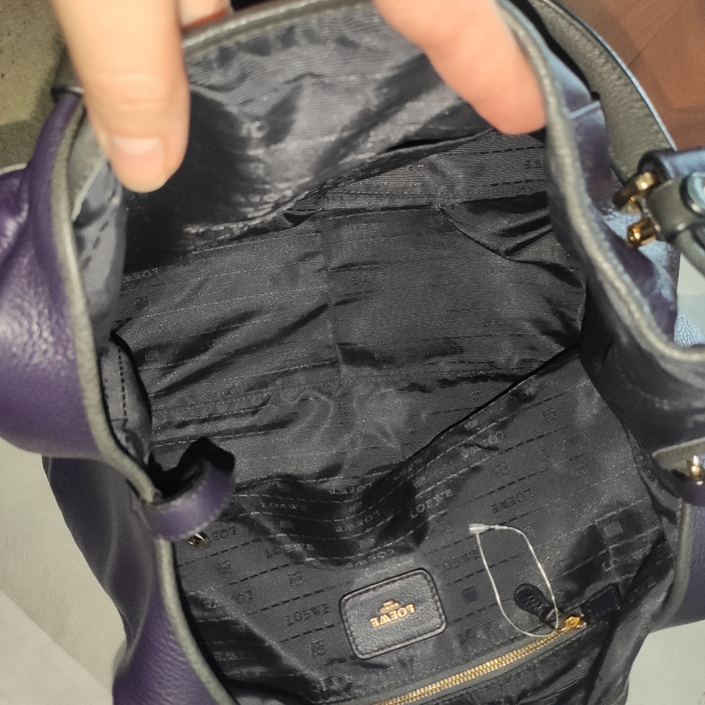 LOEWE Calle Purple Gray Trim Leather Hobo Bag - Picture 11 of 13